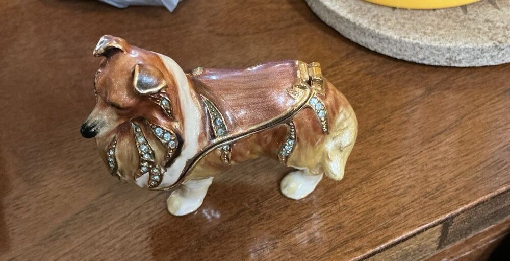 Kingspoint‎ Collie / Rough Collie Dog Trinket Box — Enamel & Austrian Crystal